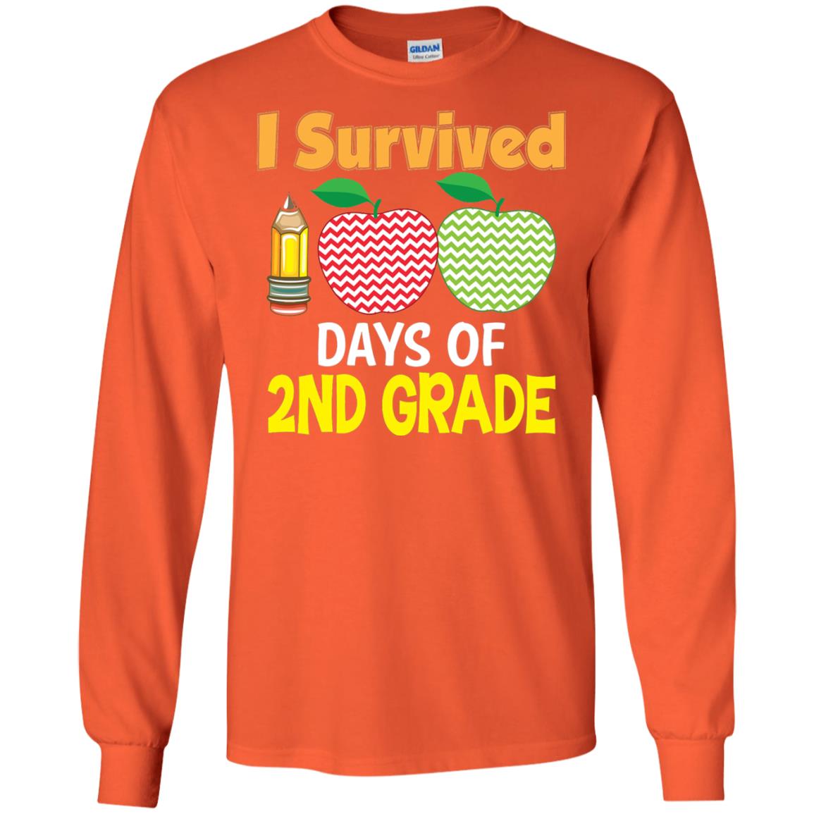 Kindergarten T-shirt I Survived 100 Days Of 2nd Orange