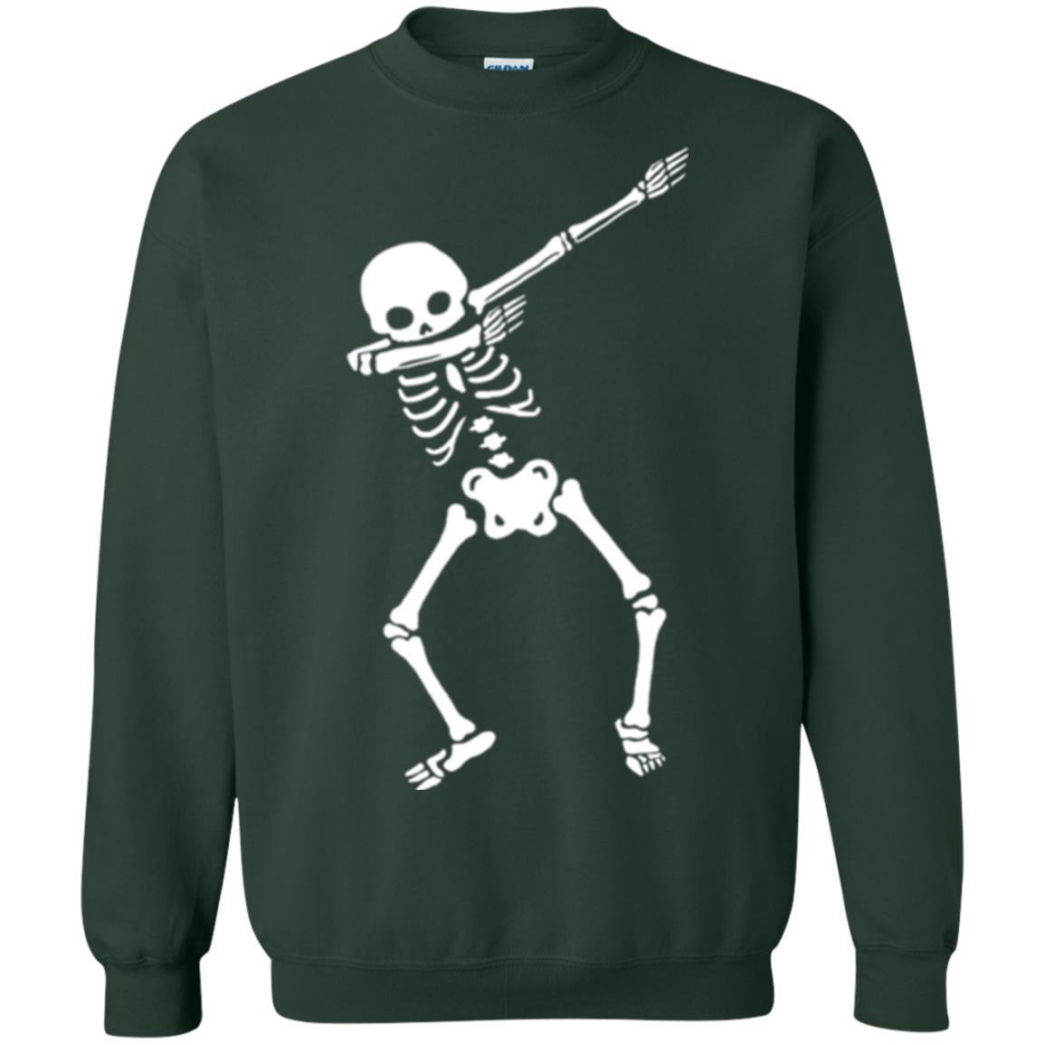 Funny Halloween T-shirt Dabbing Skeleton Forest Green