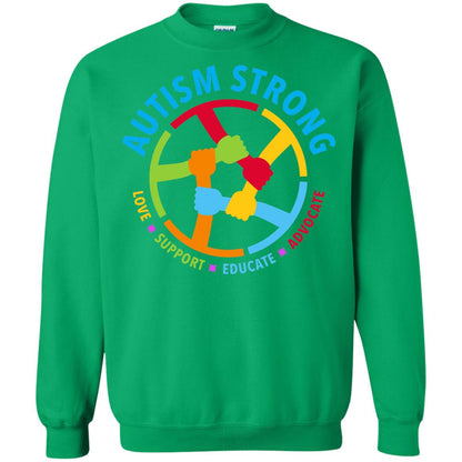 Autism Strong Love Support Educate Advocate Autism Awareness T-shirt Irish Green