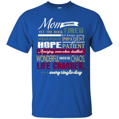 Mom Emotional Yet The Rock Tired But Keeps Going Worried But Full Of Impatient Yet Hpoe Patient Amazing Even When Doubled Mommy Shirt Royal