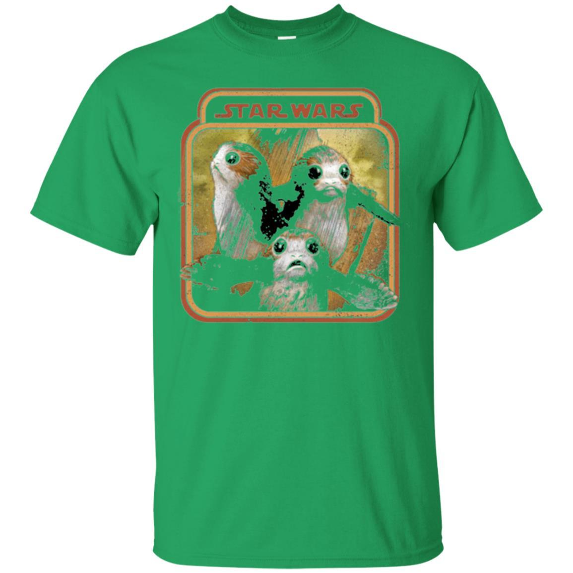 Film T-shirt Star Wars Last Jedi Porg Triplets Retro Box Graphic Irish Green