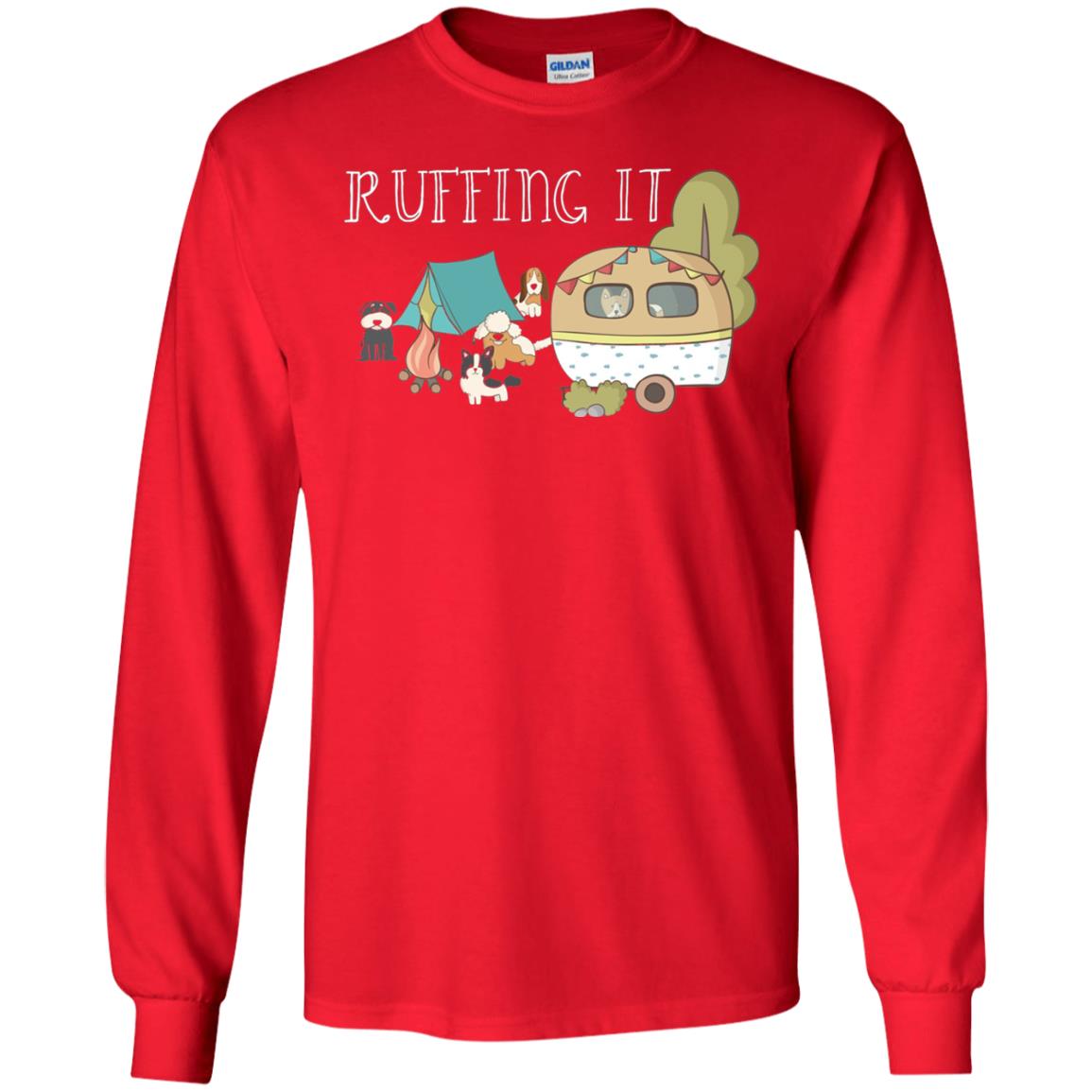 Ruffing It Camping With Dogs Camper T-shirt Red