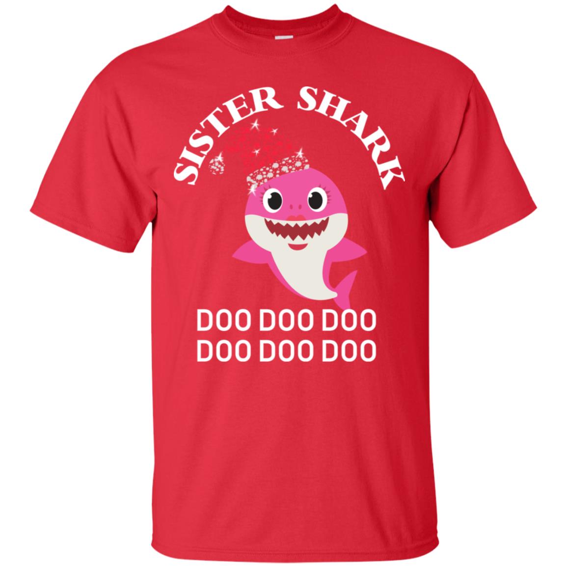 Sister Shark With Santa Claus Hat Merry X-mas Family Shark Gift Shirt Red