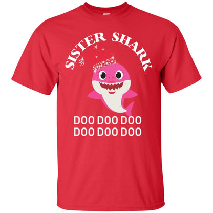 Sister Shark With Santa Claus Hat Merry X-mas Family Shark Gift Shirt Red