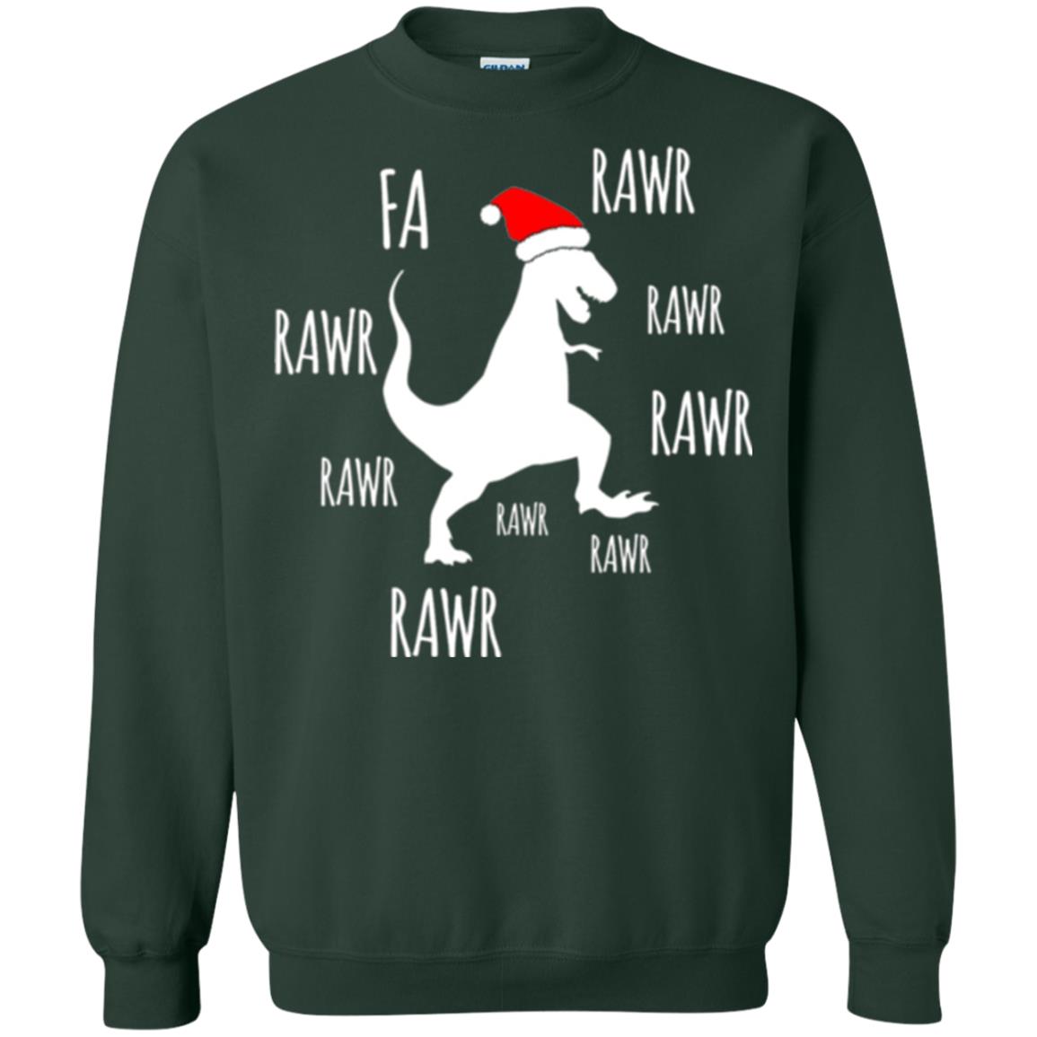 Christmas T-shirt Fa Rawr Rawr Funny T-rex Dinosaur Forest Green
