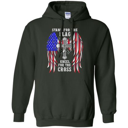 Christian T-shirt Stand For The Flag Kneel For The Cross Forest Green