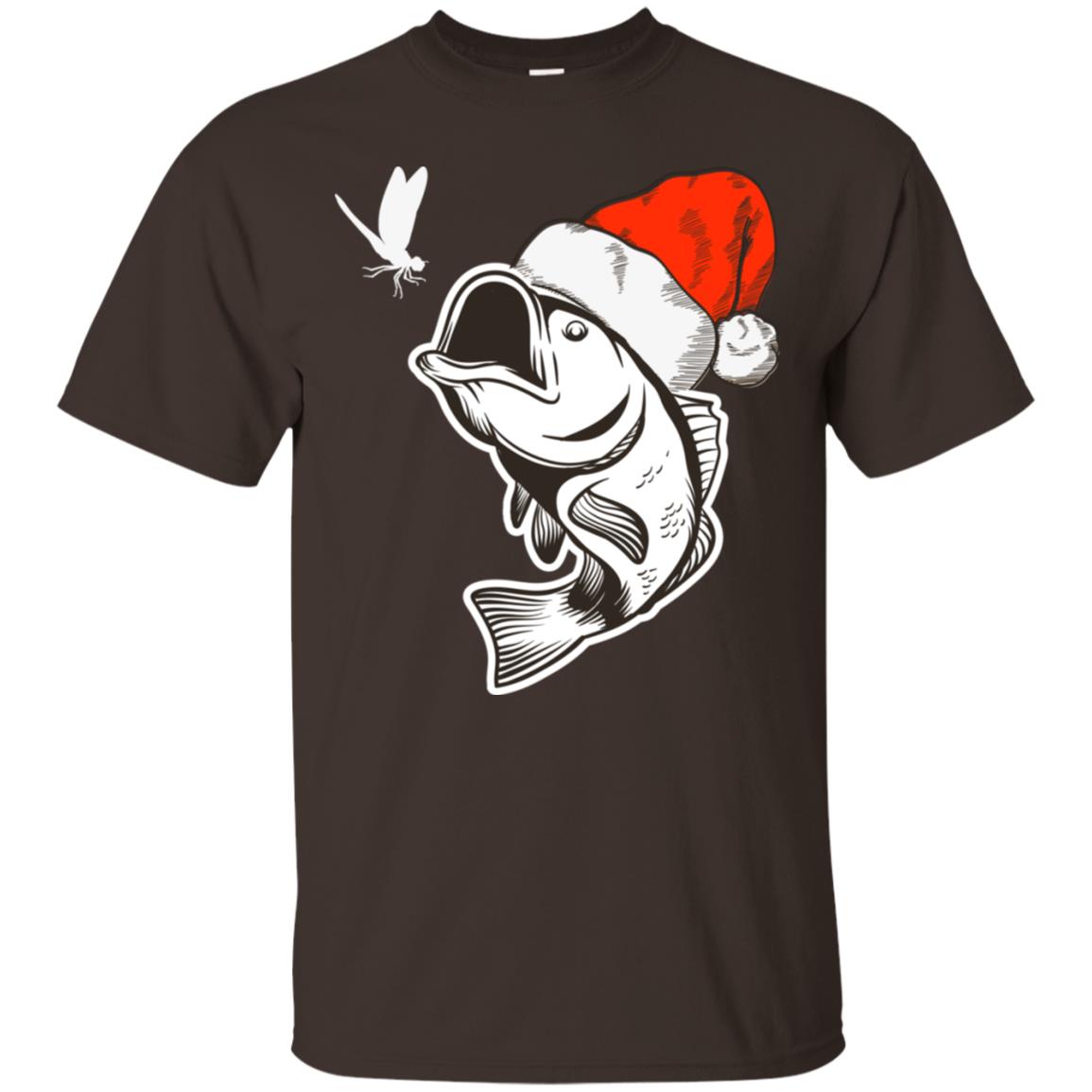 Bass Fishing Santa Hat Christmas Gift Shirt For Fishing Lovers Dark Chocolate