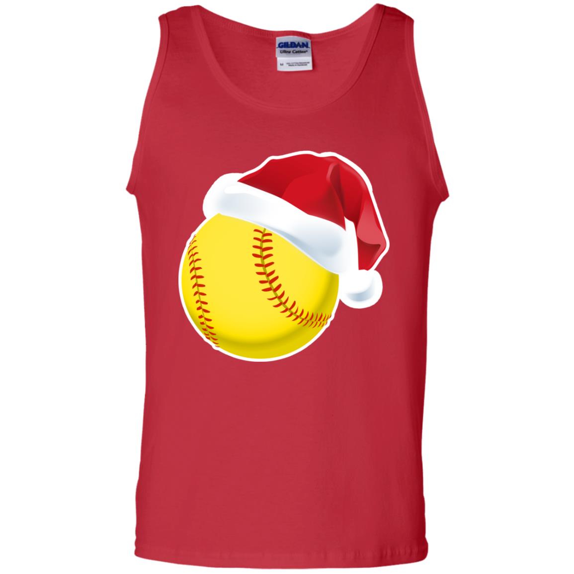 Softball With Santa Claus Hat X-mas Shirt For Softball Lovers Red