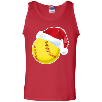 Softball With Santa Claus Hat X-mas Shirt For Softball Lovers Red