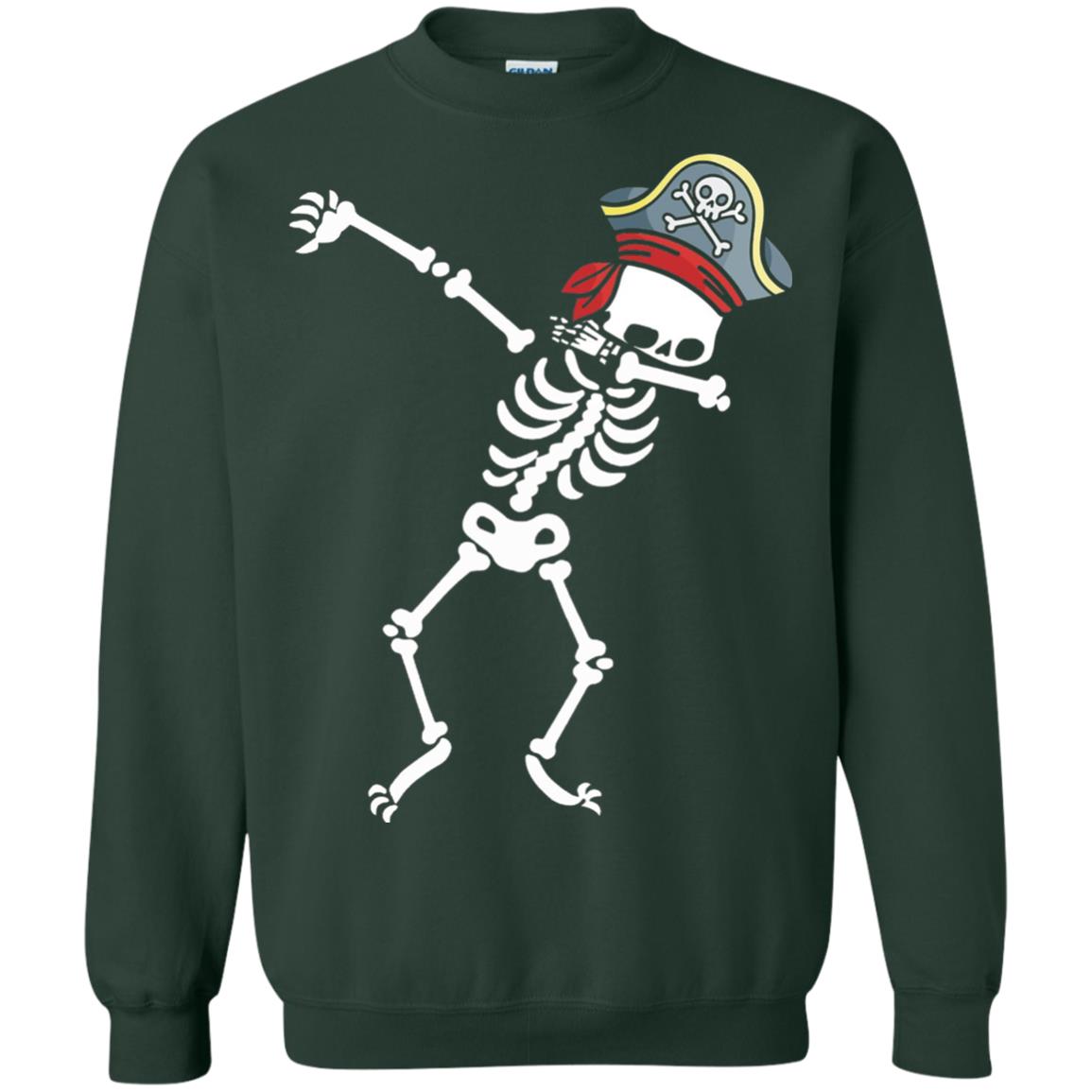Dabbing Skeleton With Pirates Hat T-shirt Forest Green