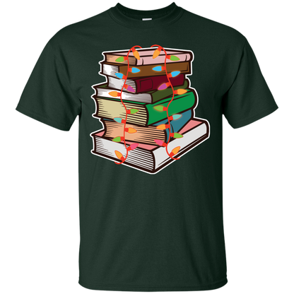 Fairy Lights Christmas Gift T-shirt Book Lover Forest Green