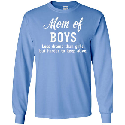 Mom Of Boys Less Drama Than Girls But Harder To Keep Alive T-shirt Mothers Day Carolina Blue