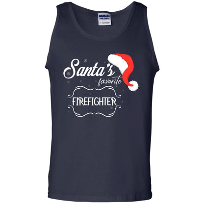 Santa's Favorite Firefighter Firefighting X-mas Gift Shirt For Mens Womens Navy
