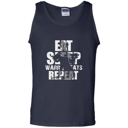 Cat Lover T-shirt Eat Sleep Warrior Cats Repeat Navy