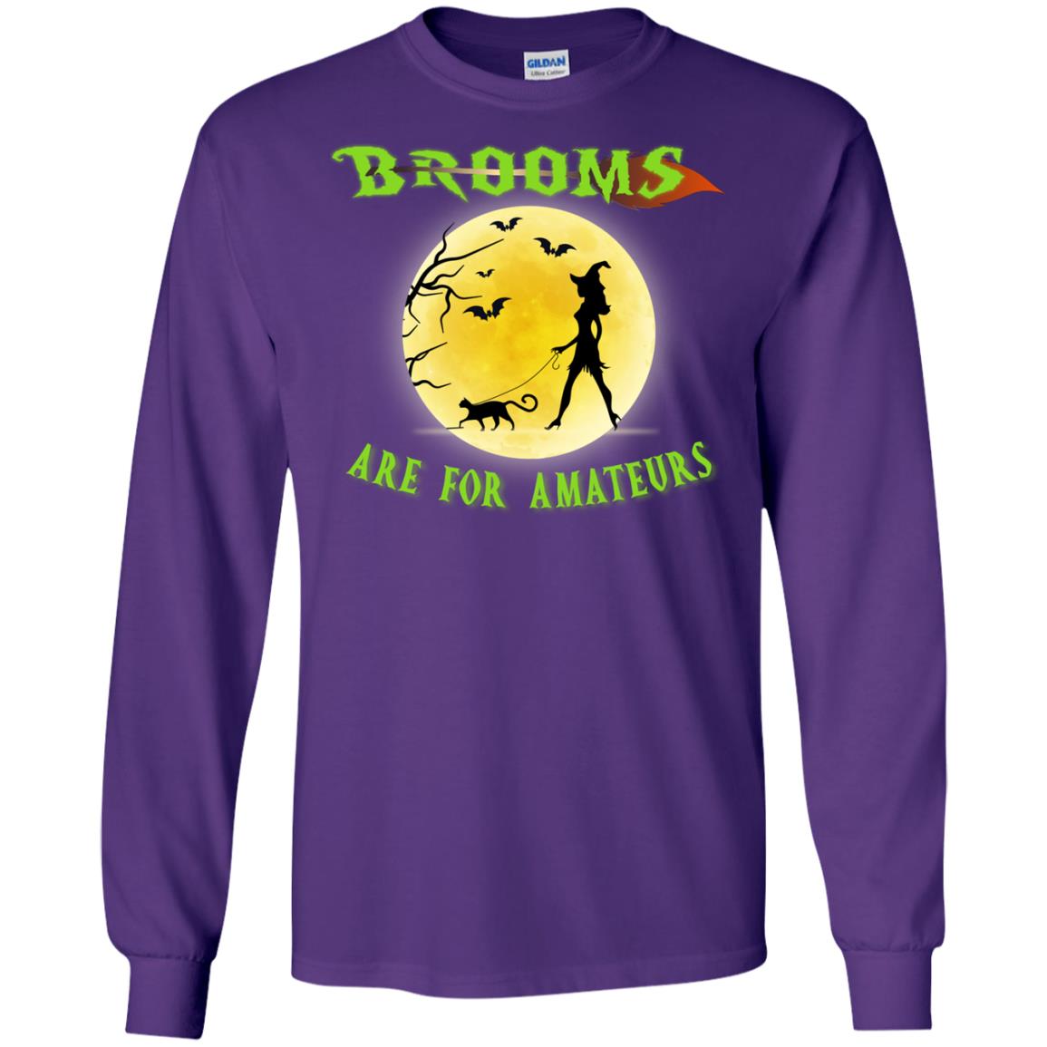 Brooms Are For Amateurs Witches Walk With Cat Funny Halloween Shirt Purple