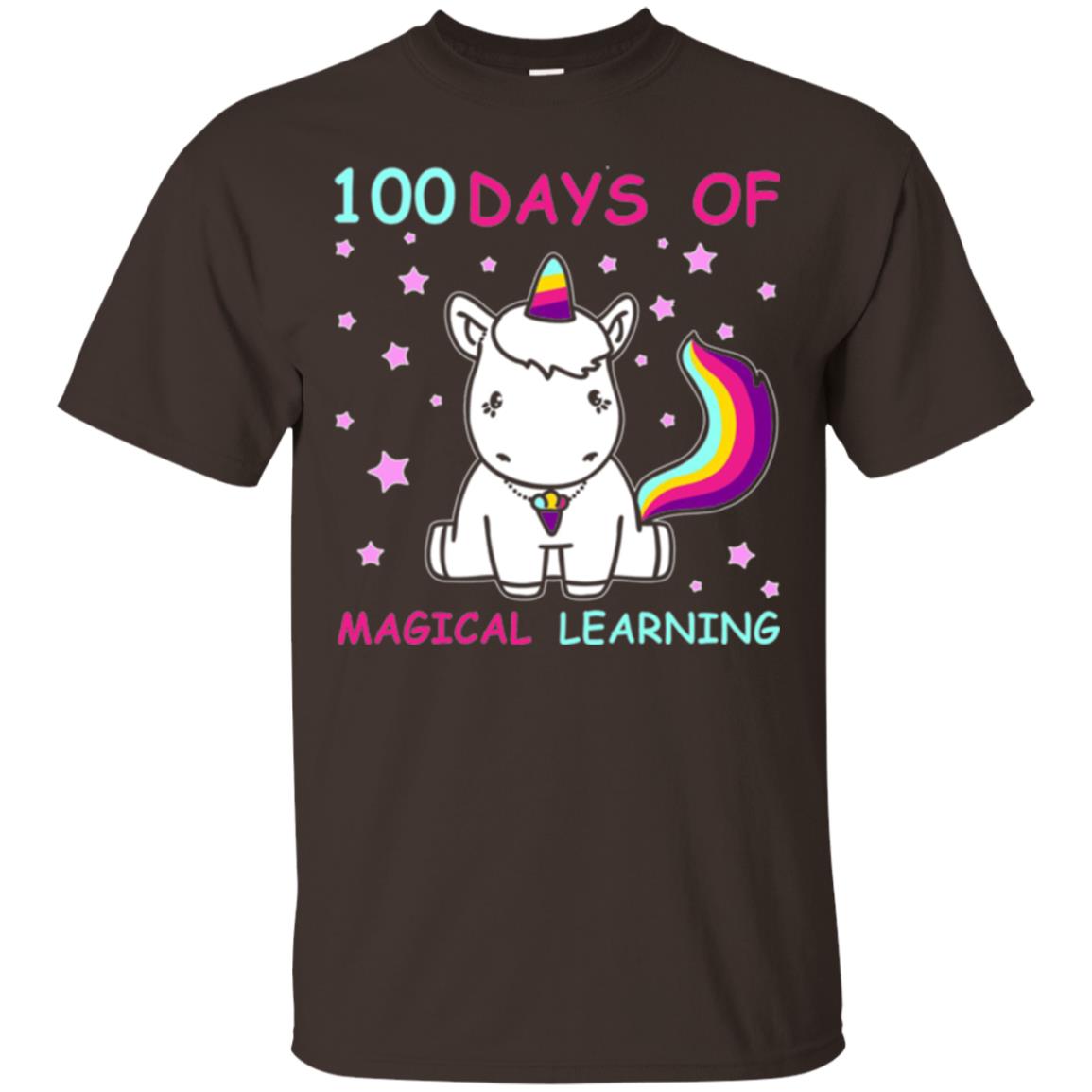 Unicorn Lover T-shirt 100 Days Of Mgical Learning Dark Chocolate