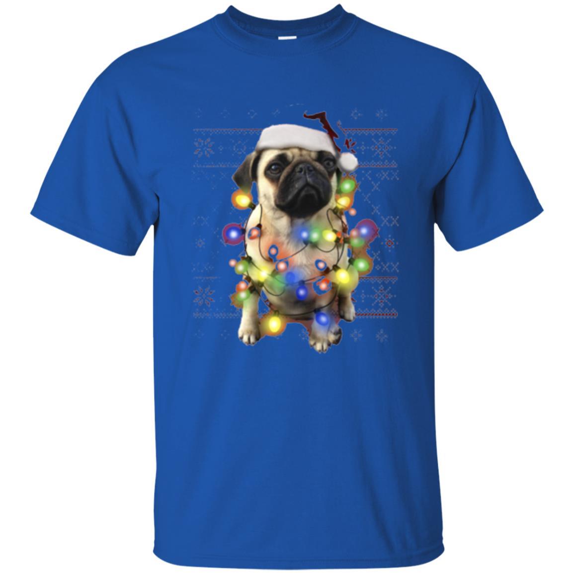 Dog Lover T-shirt Ugly Sweater Photoreal Christmas Lights Pug Graphic Royal