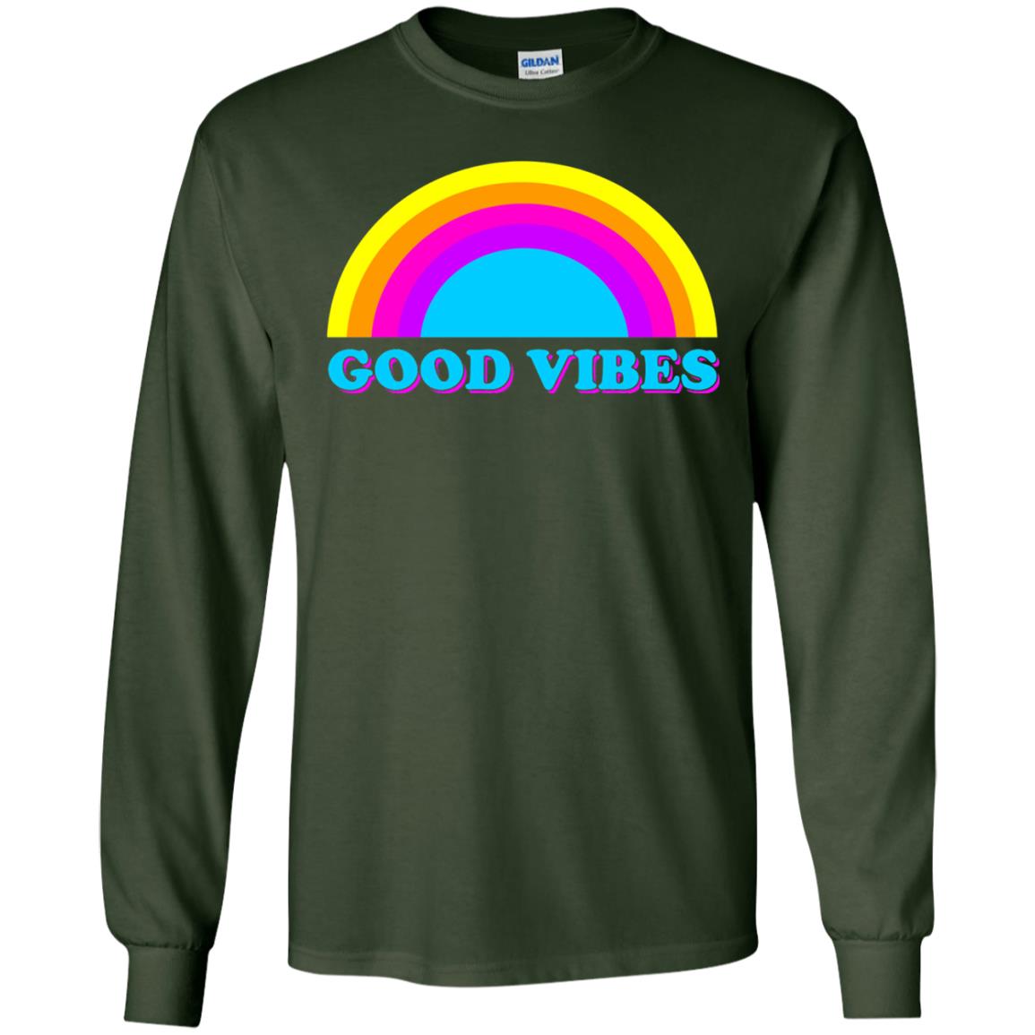Rainbow Groovy Good Vibes T-shirt Forest Green