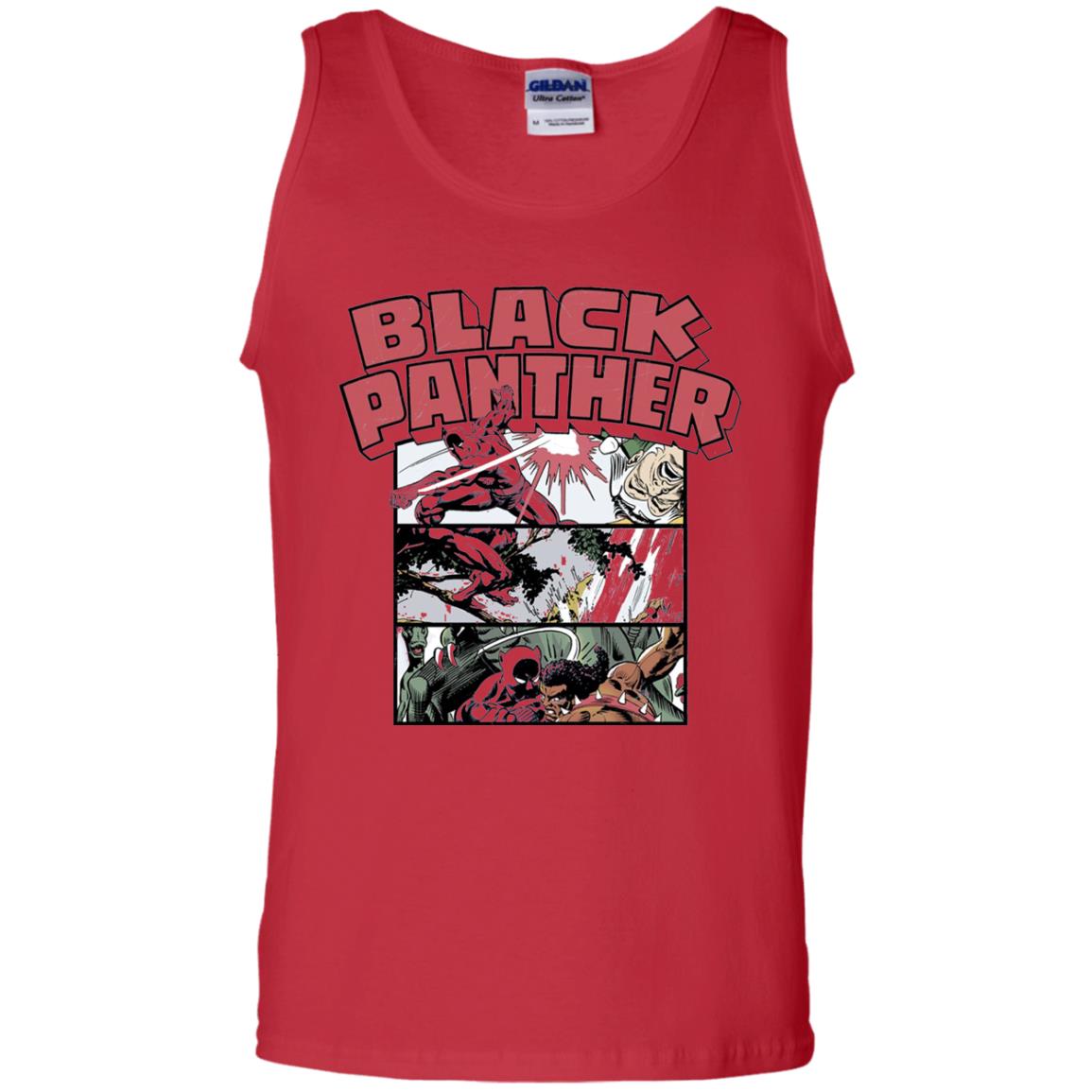 Black Panther Retro Comic Stacked Panel Art T-shirt Red