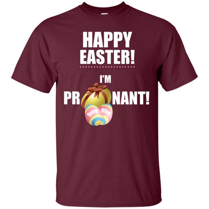 Happy Easter I Am Pregnant Pregnancy Announcement Shirt Maroon
