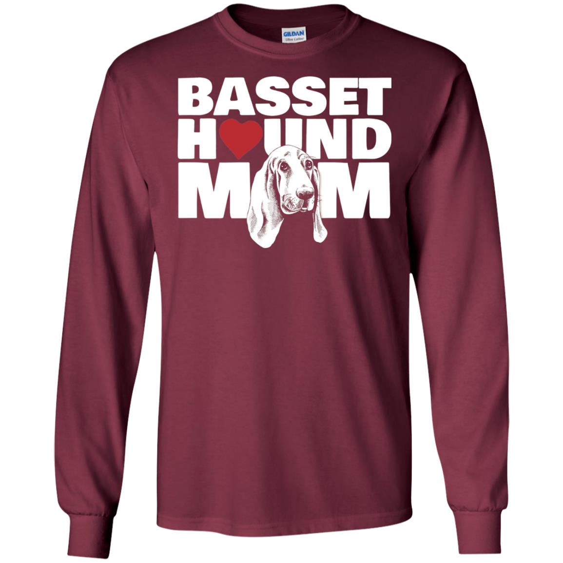 Basset Hound Mom Heart T-shirt Maroon