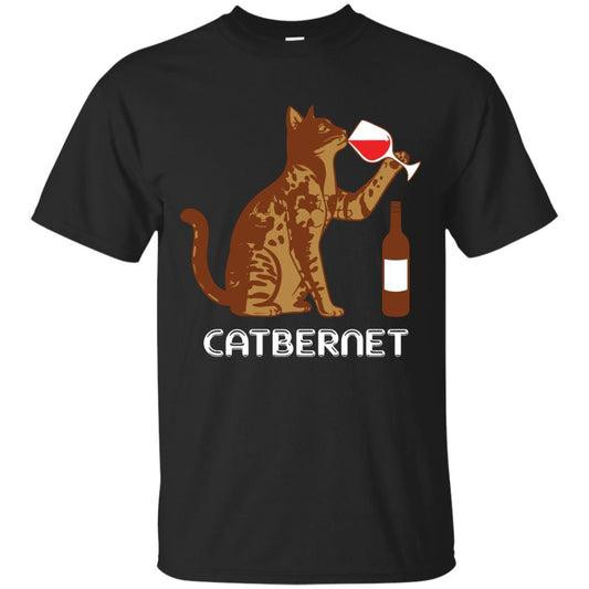 Cat Lovers T-shirt Catbernet Cat Wine Black