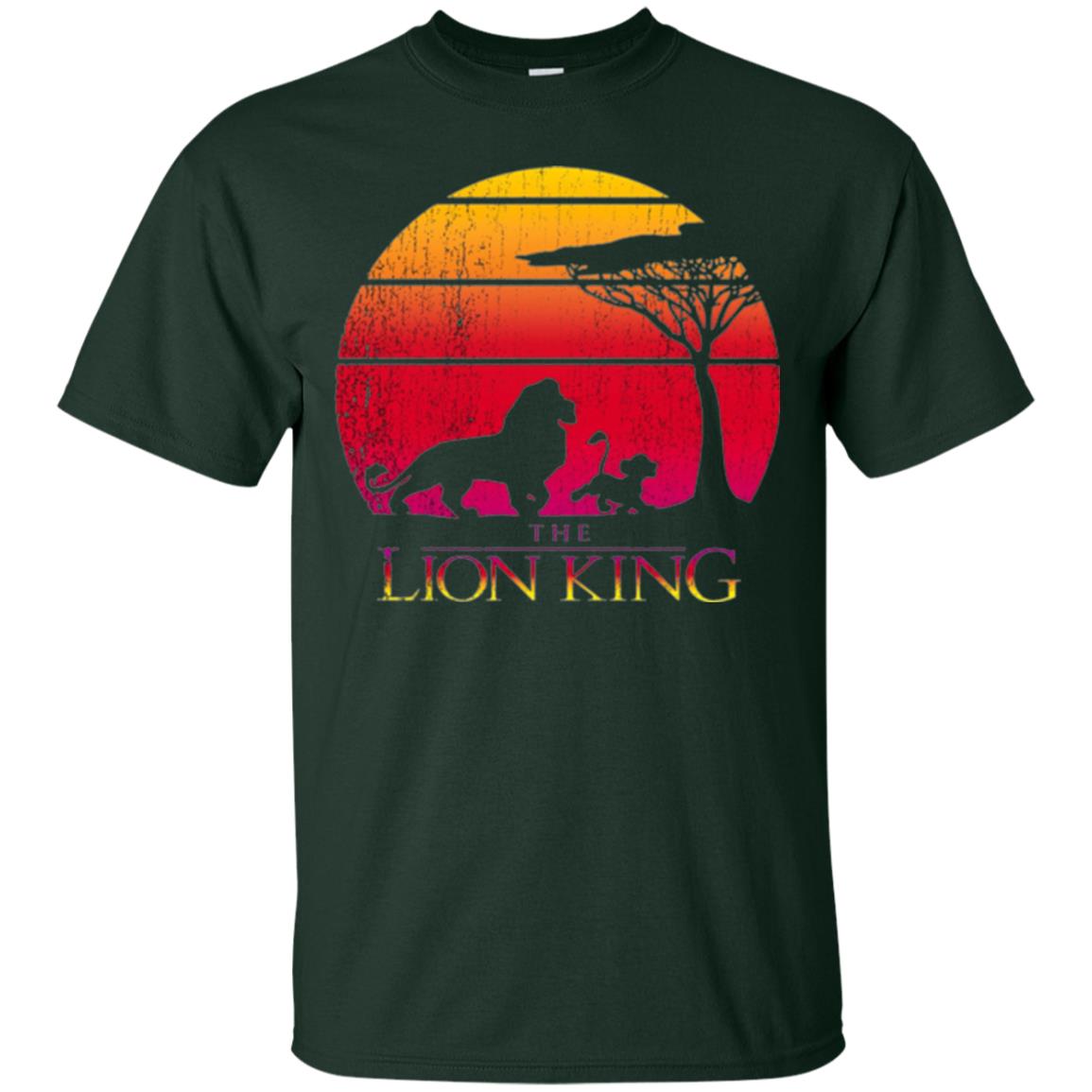 Cartoon T-shirt Lion King Vintage Sunset Forest Green