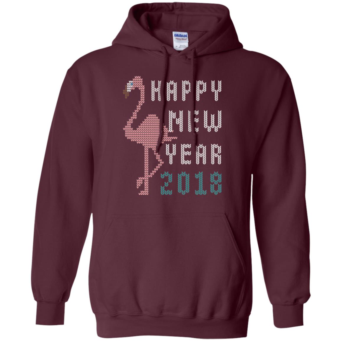 Happy New Year 2018 T-shirt Pink Flamingo Maroon