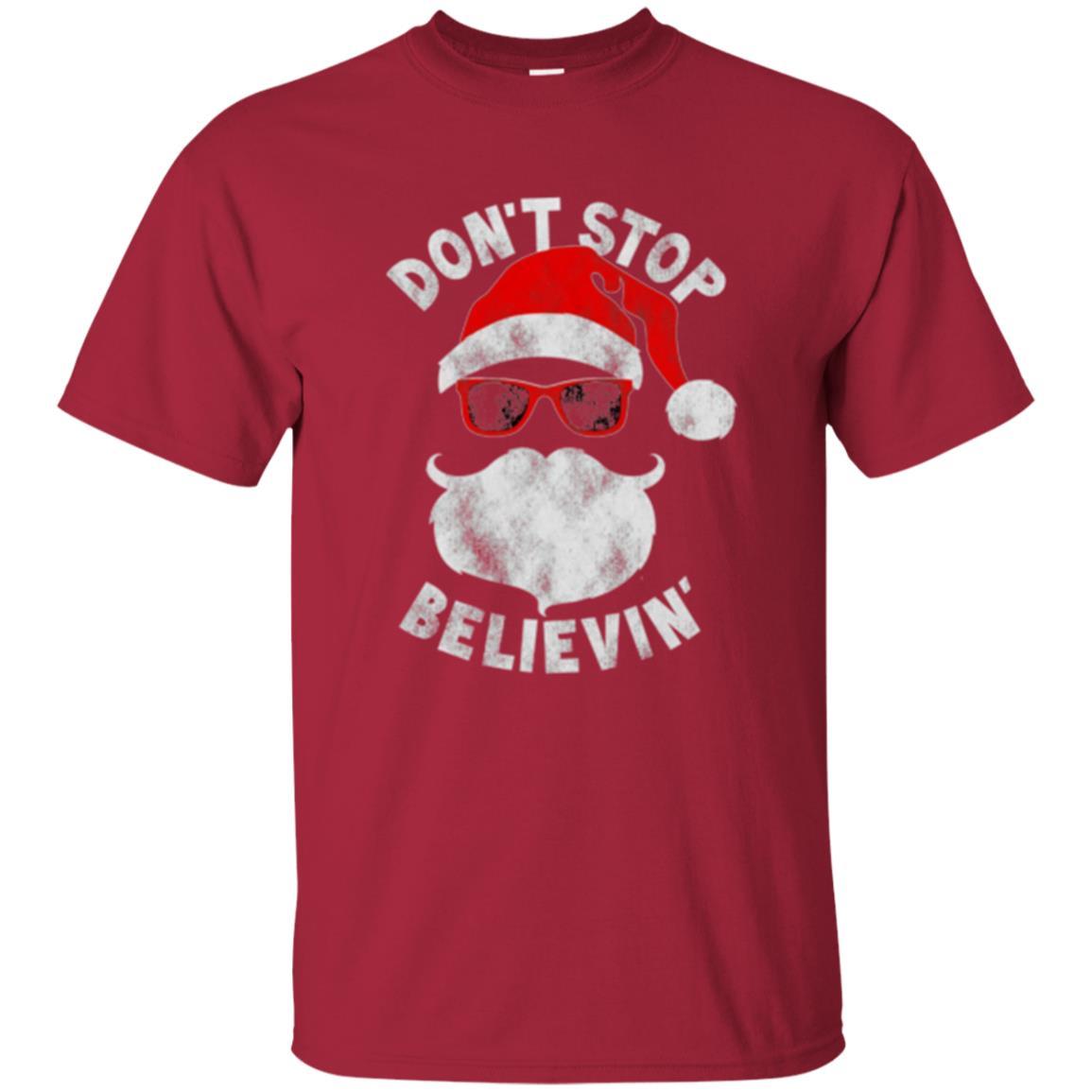 Christmas T-shirt Don't Stop Believing Cool Shades Santa Cardinal
