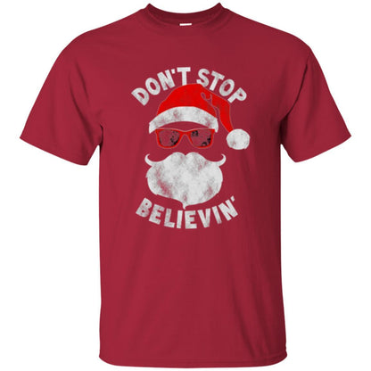 Christmas T-shirt Don't Stop Believing Cool Shades Santa Cardinal