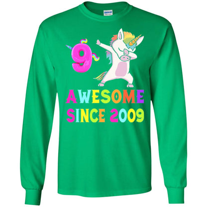 9th Birthday T-shirt Unicorn Dabbing Awesome Since 2009 Irish Green