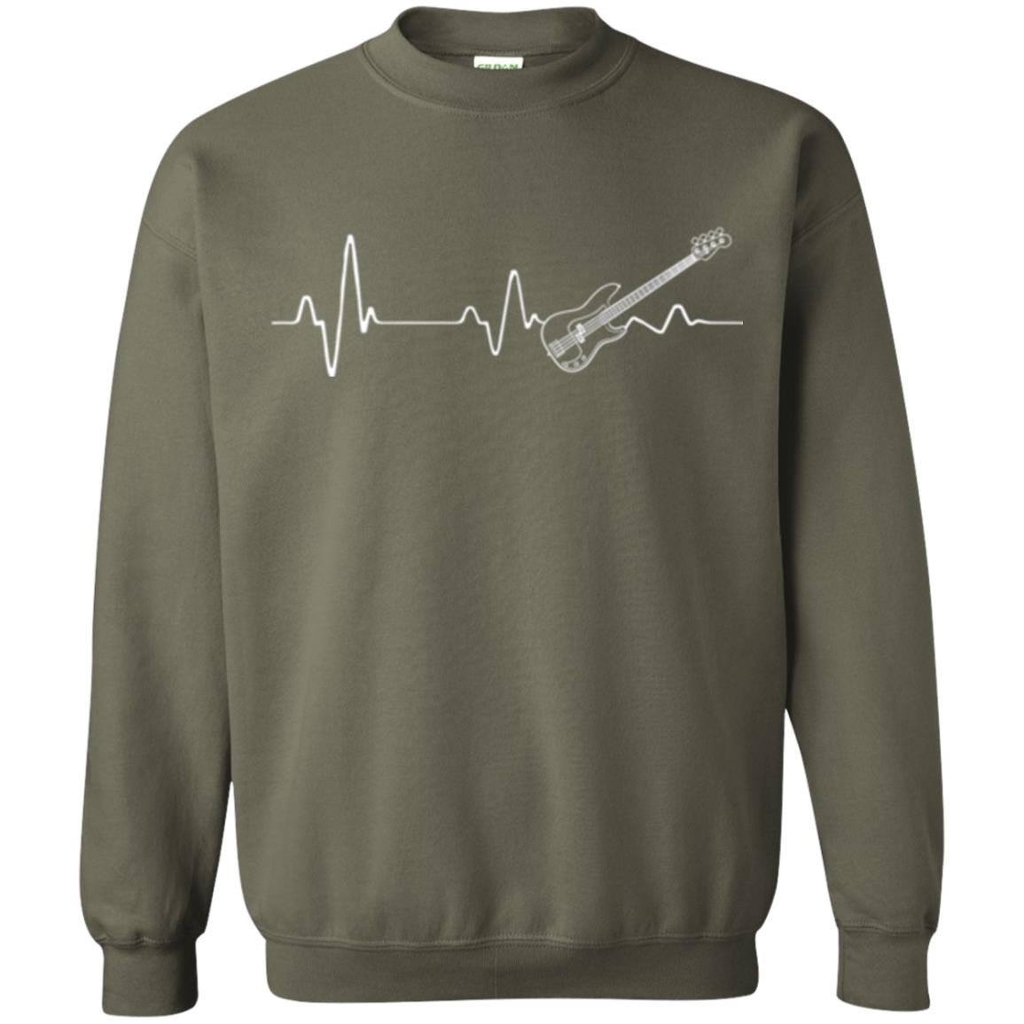 Bass Guitar Lovers T-shirt Heartbeat Military Green