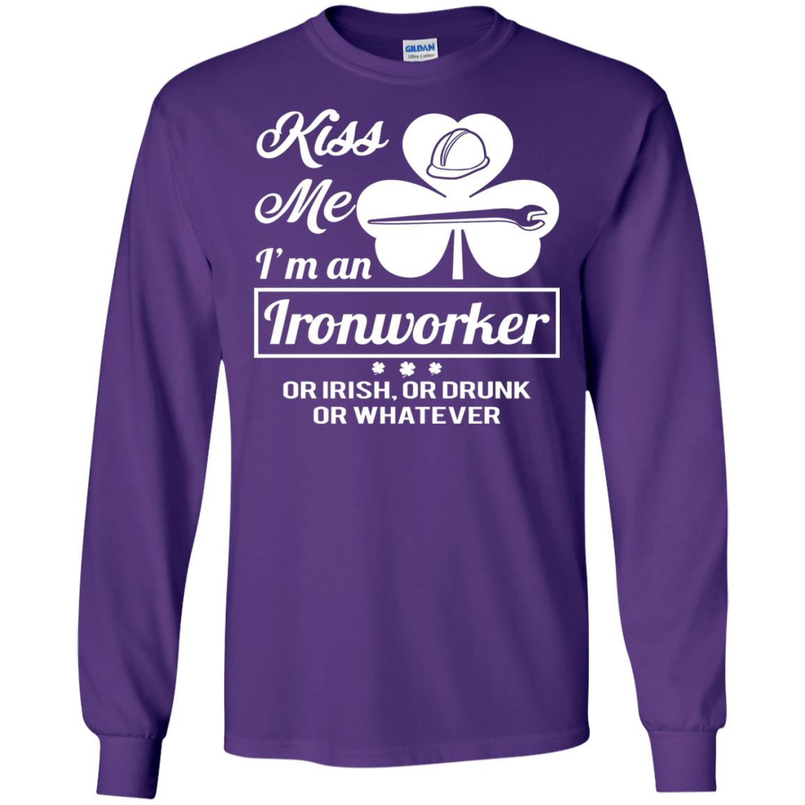 Funny St Patricks Day Shirt Kiss Me I Am An Ironworker Purple