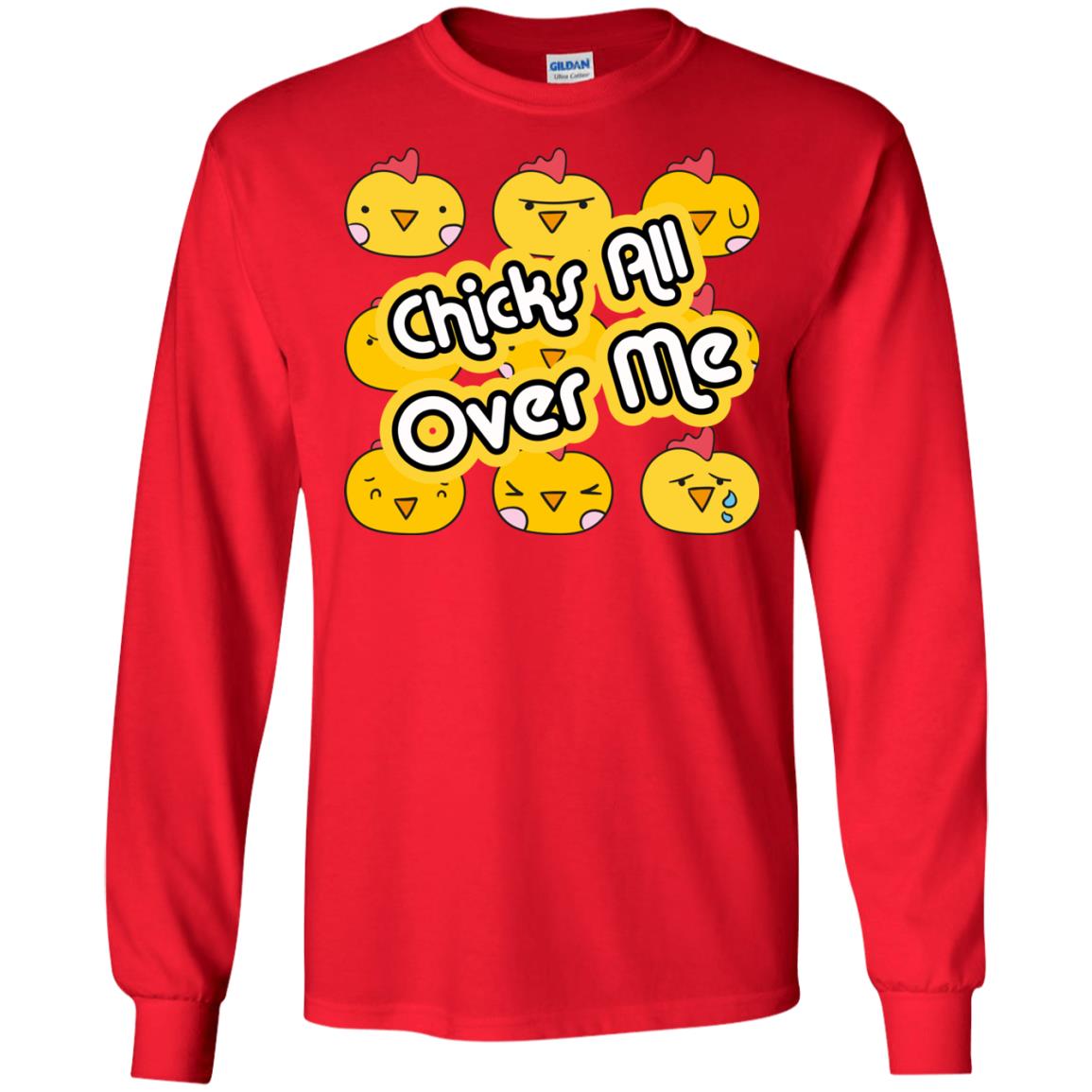 Chicks All Over Me Funny Chickens Shirt For Easter Day Red