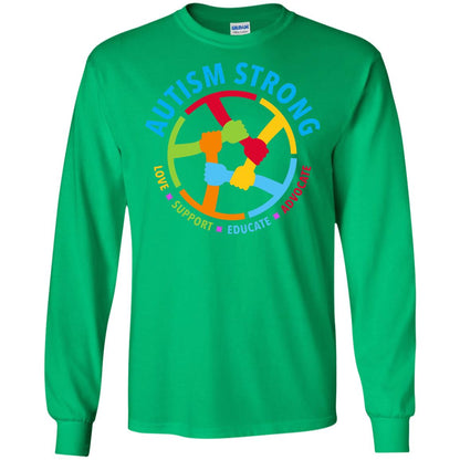 Autism Strong Love Support Educate Advocate Autism Awareness T-shirt Irish Green