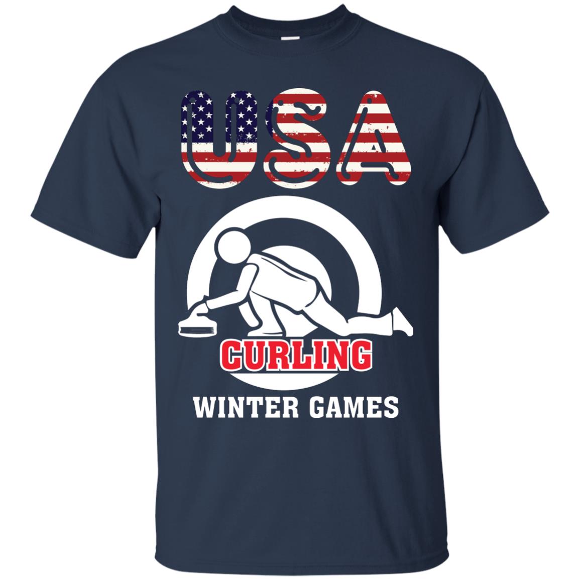 Usa Curling Winter Games Curling Lover T-shirt Navy