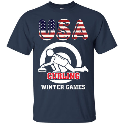 Usa Curling Winter Games Curling Lover T-shirt Navy