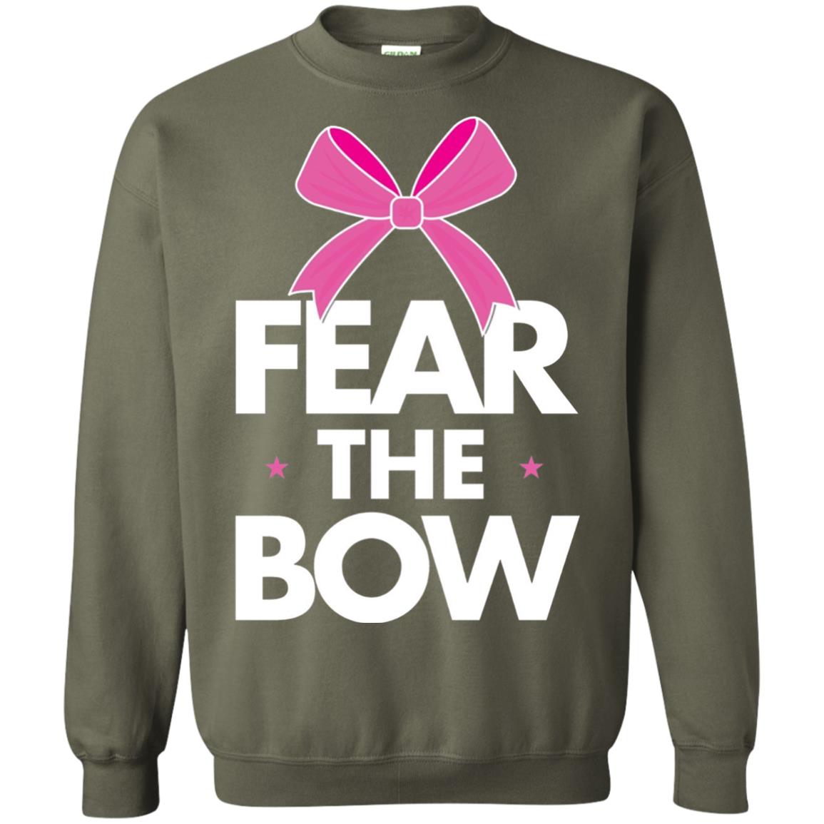 Fear The Bow Big Pink Bow Cheerleader Apparel Shirt Military Green