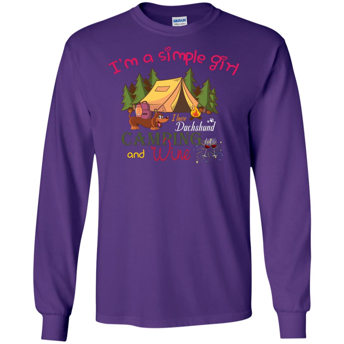 I’m A Simple Girl I Love Dachshund Camping And Wine Shirt Purple
