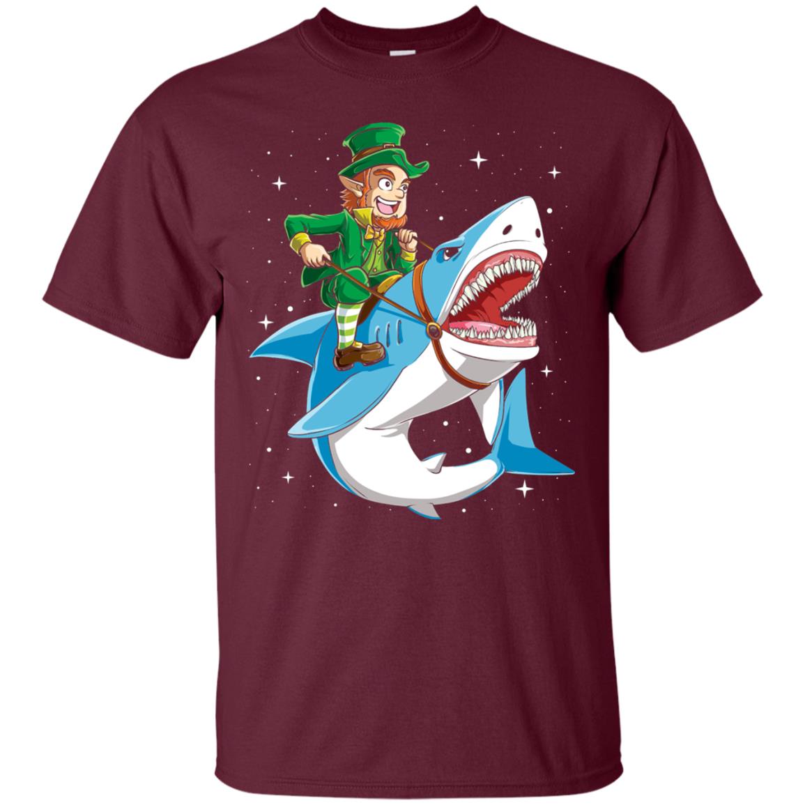Leprechaun Riding Shark St Patricks Day T-shirt Maroon
