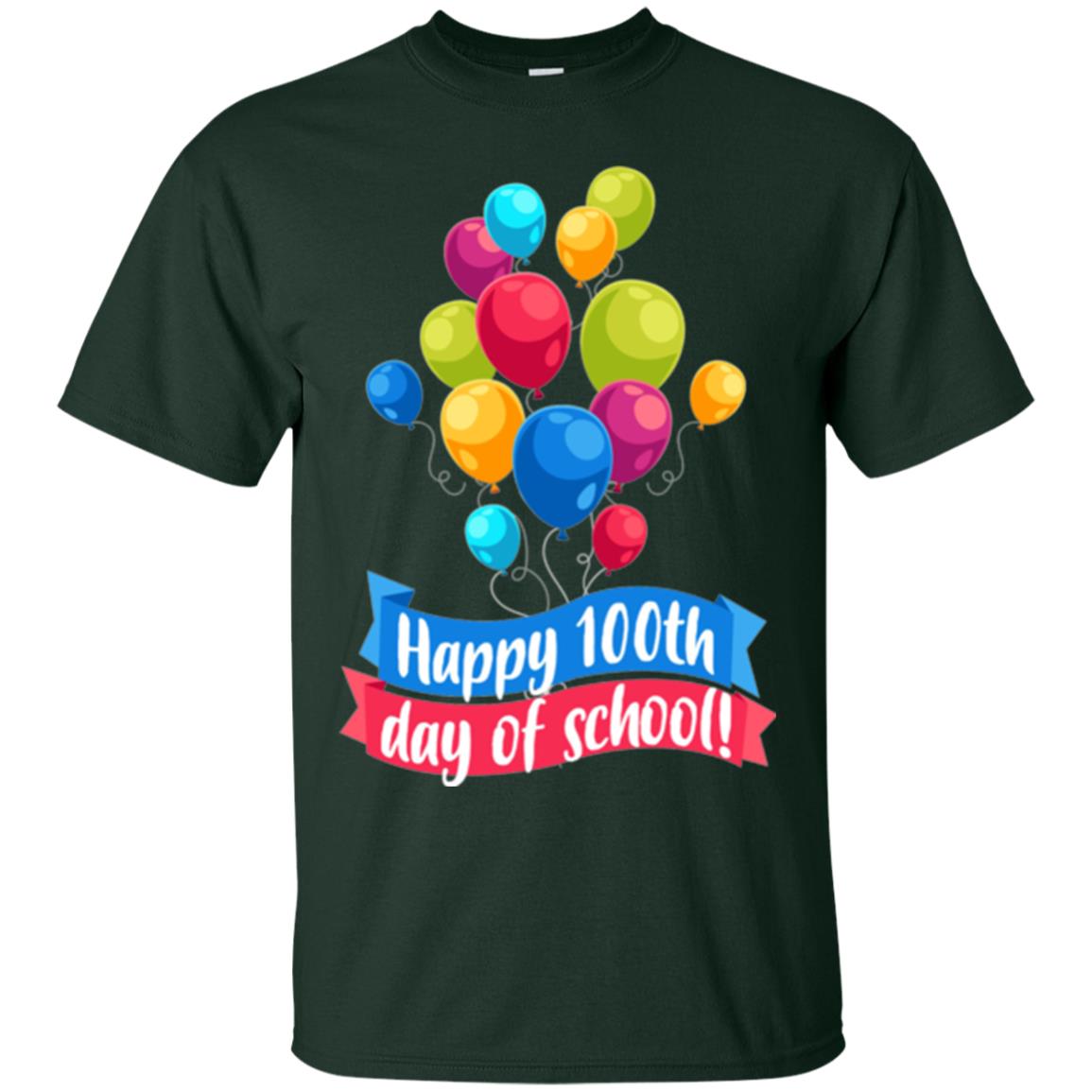 Happy 100th Day Of School Colorful Balloons Funny T-shirt Forest Green