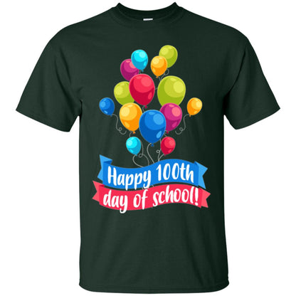 Happy 100th Day Of School Colorful Balloons Funny T-shirt Forest Green