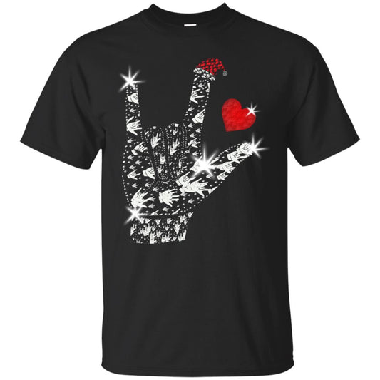 Rocknroll Sign Hand With Santa Claus Hat X-mas Shirt For Rock Music Lovers Black