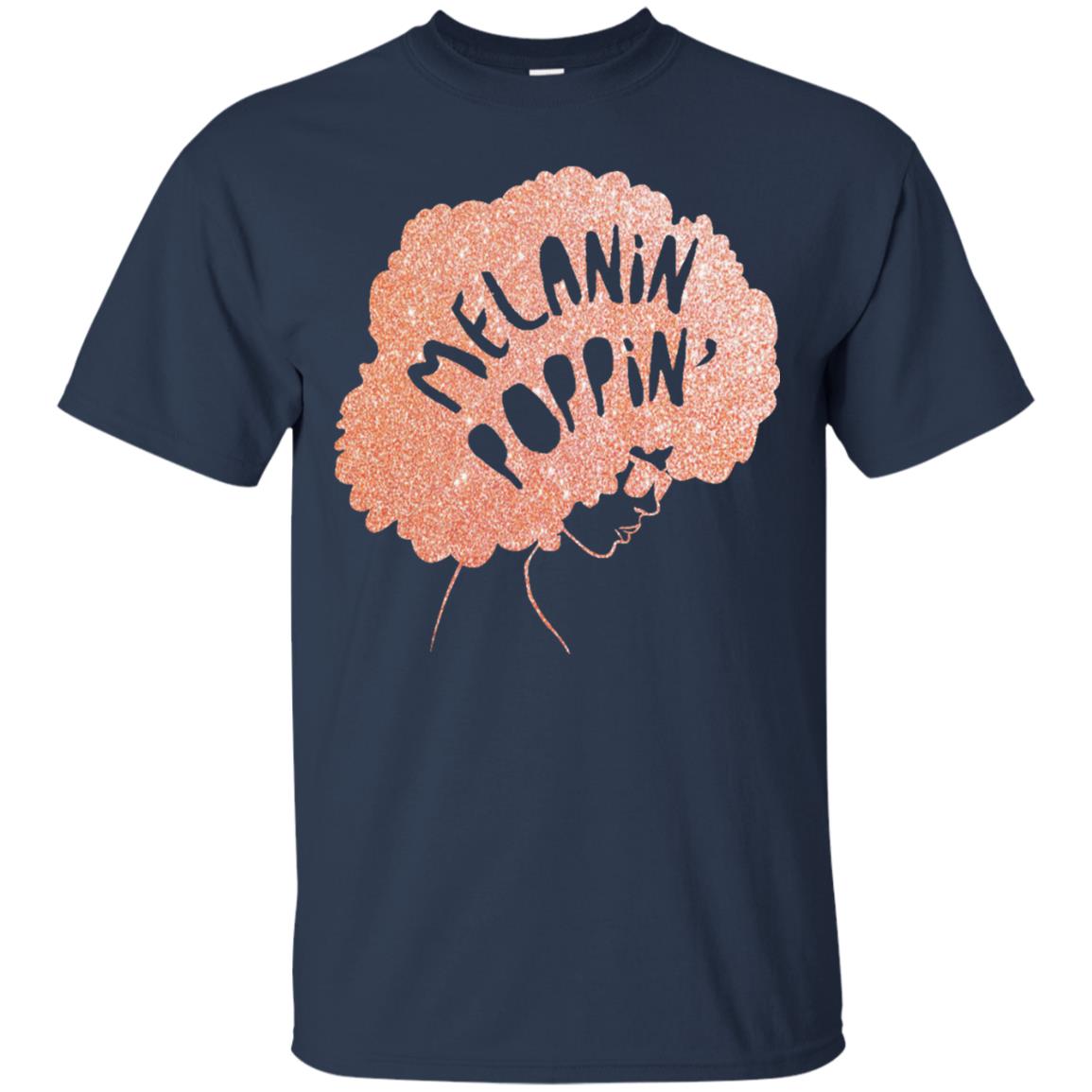 Melanin Poppin Black Beauty African Pride Rose Gold T-shirt Navy