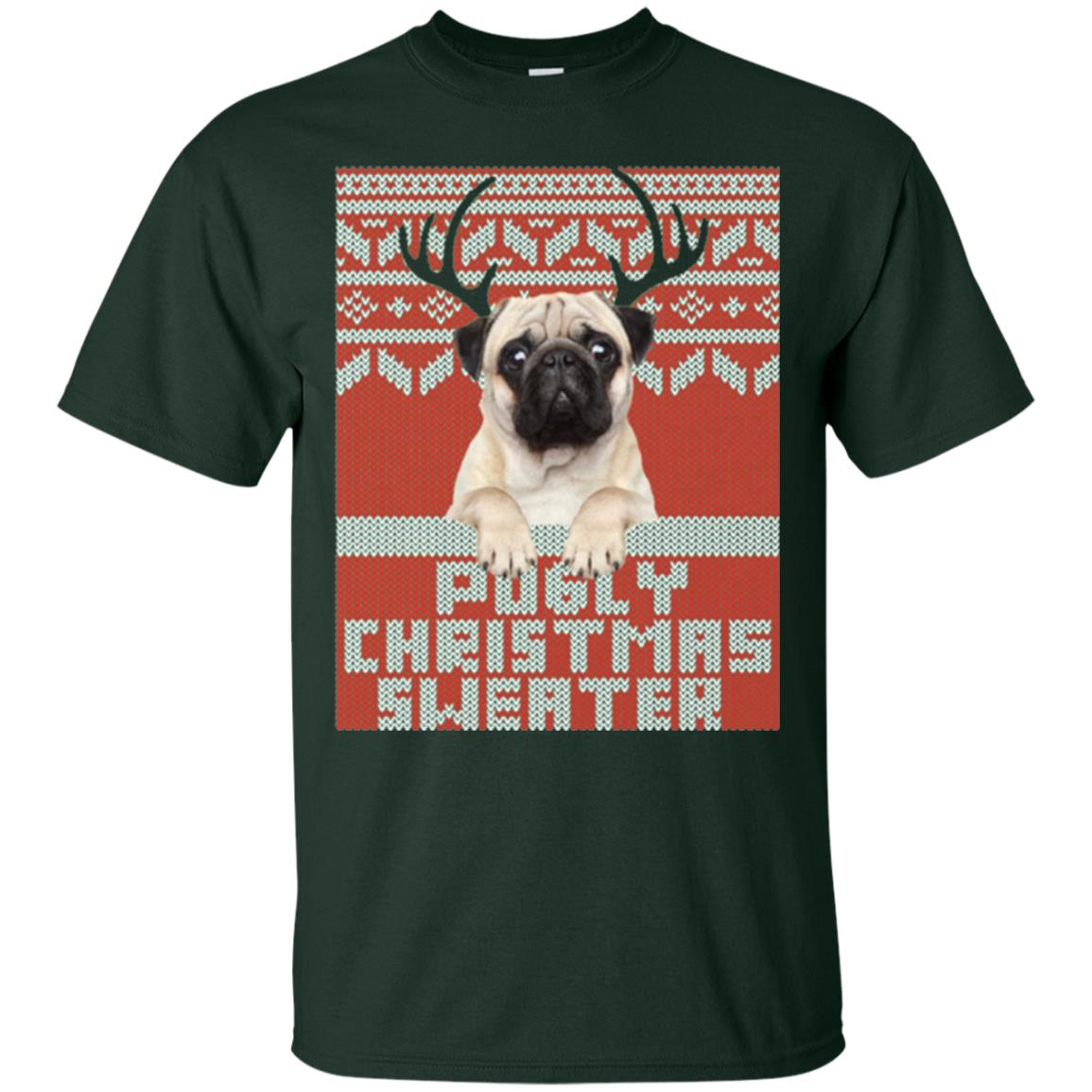 Dog Lovers T-shirt Pugly Christmas Sweater Forest Green