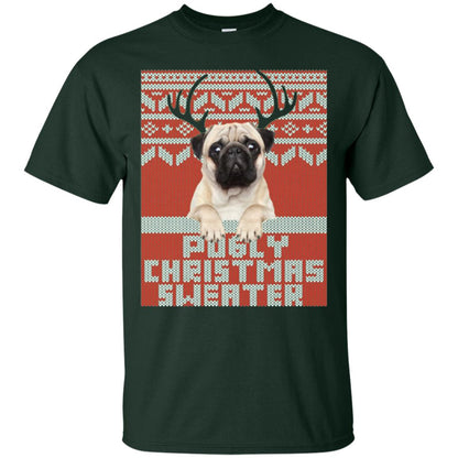 Dog Lovers T-shirt Pugly Christmas Sweater Forest Green