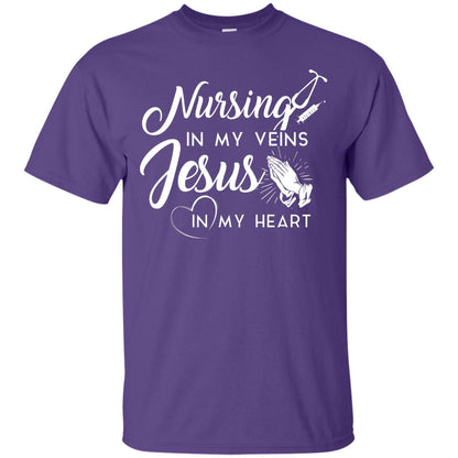 Nursing In My Veins Jesus In My Heart Christian T-shirt For Nurse Purple