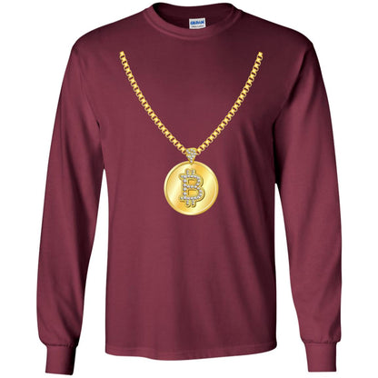 Funny Bitcoin T-shirt Gold Chain Cryptocurrency Necklace Maroon