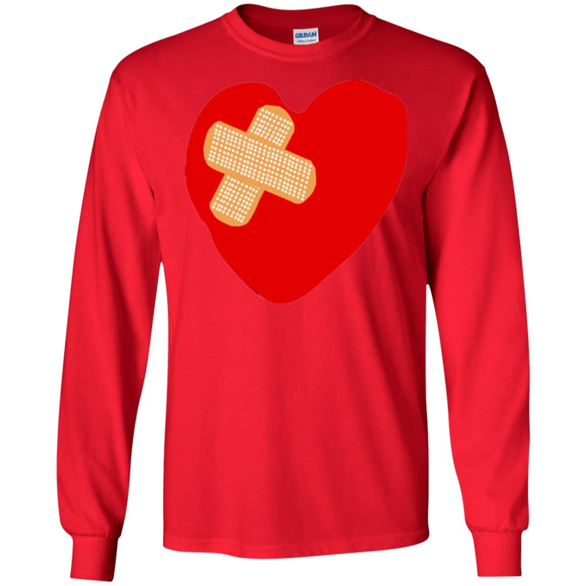 Funny Patched Up Heart Graphic T-shirt Red