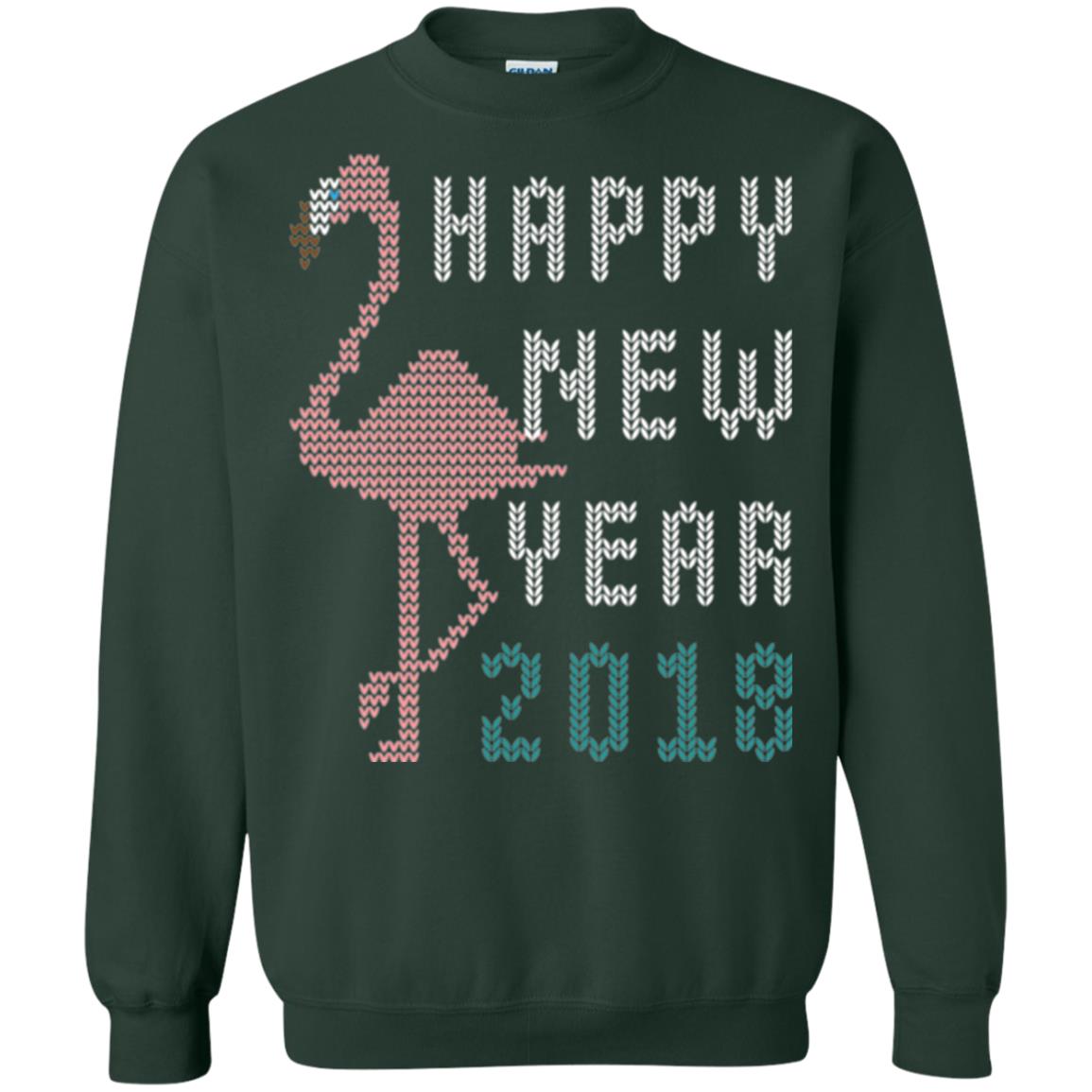 Happy New Year 2018 T-shirt Pink Flamingo Forest Green